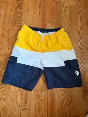 U.S. Polo Assn. Yellow White Navy Colorblock Swim Shorts